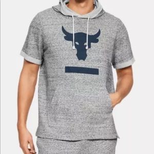 Under Armour Project Rock Hoodie Mens Authetnic Terry Short Sleeve Training Grey